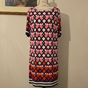 Eliza J Geometric Pink and Orange Dress